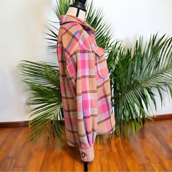 ANTHROPOLOGIE | AVEC LES FILLES Pink Tan Brown Blue Plaid Shacket Jacket – XS - Picture 2 of 10